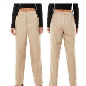 WAYF Robertson Pant Faux Leather High Rise Tapered Tailored Trouser Beige NWT S